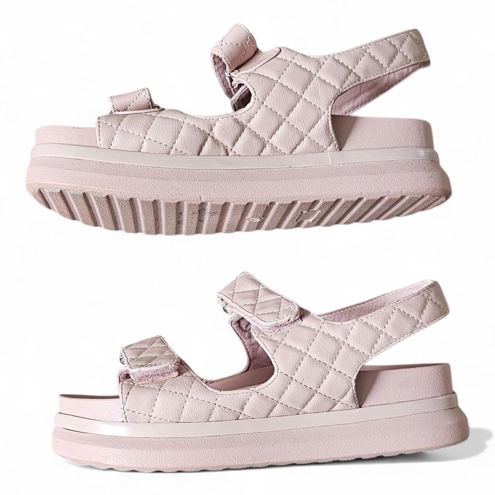 Journee Collection Women’s Blush Pink Quilted Platform Sandals Size 10 - Picture 7 of 9
